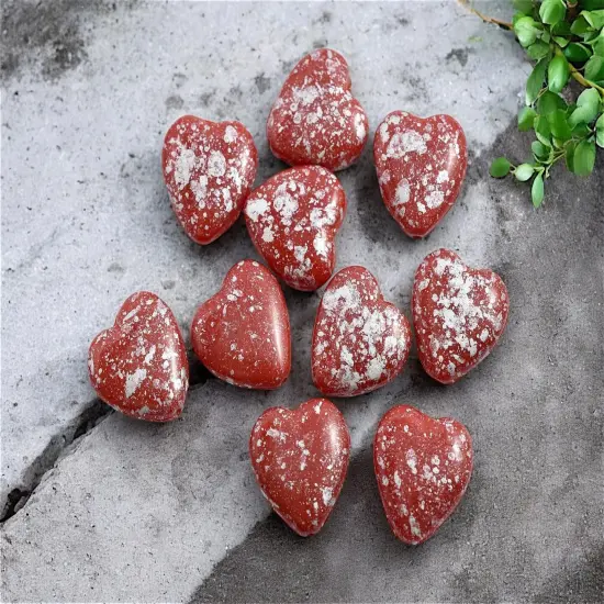 *10* 14mm Silver Splattered Red Opal Heart Beads {1}