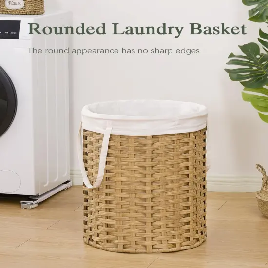 Laundry Hamper Round 19.0 Gal (72 L) Handwoven Rattan Laundry Basket, Large Wicker Laundry Hamper with Removable Laundry Bag Handles 2 Mesh Bags for Bathroom Living Room Natural {2}