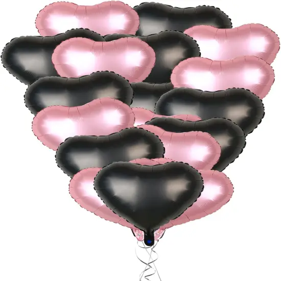 18Pcs Black Pink Heart Balloons Foil Helium Balloon(Black and Pink) {2}