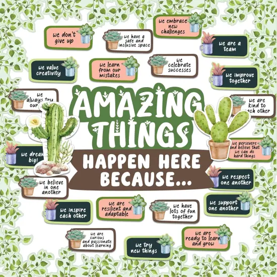 53 Pcs Cutouts Cactus Classroom Theme Bulletin Board Set with Borders {1}