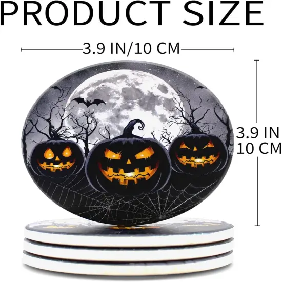 Halloween Black Round Drink Coasters Set of 6 with Holder {2}