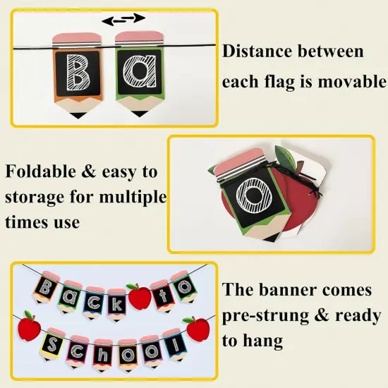 2 PCS Back to School Pencil Banner Welcome Back to School Decorations {3}