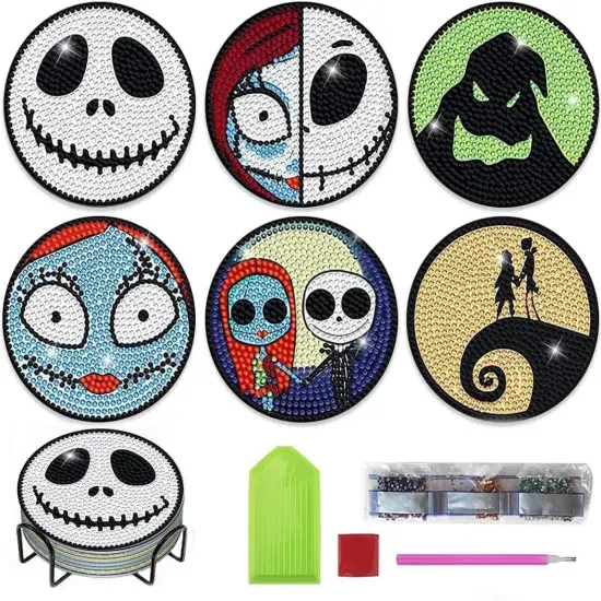 8 Pcs Diamond Art Paintings Coasters Kits with Holder (Halloween) {1}