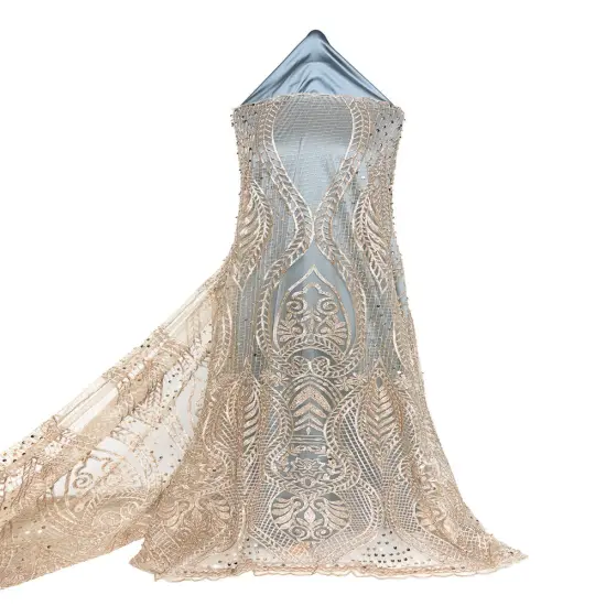 1 Yard Luxurious Beaded & Sequined Embroidered Lace Fabric 50/52" Wide {5}