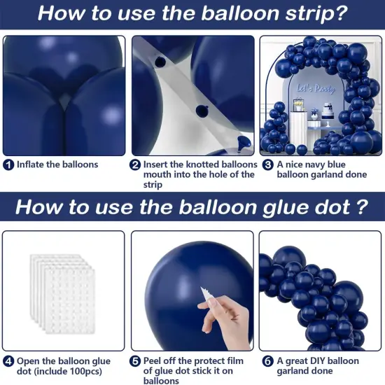 Navy Blue Balloons Latex Party Balloons Different Sizes 100Pcs 18 12 10 5In Blue Balloon Garland Arch Kit With Ribbon Balloon Strip For Birthday Wedding Anniversary Themed Party Decorations {5}