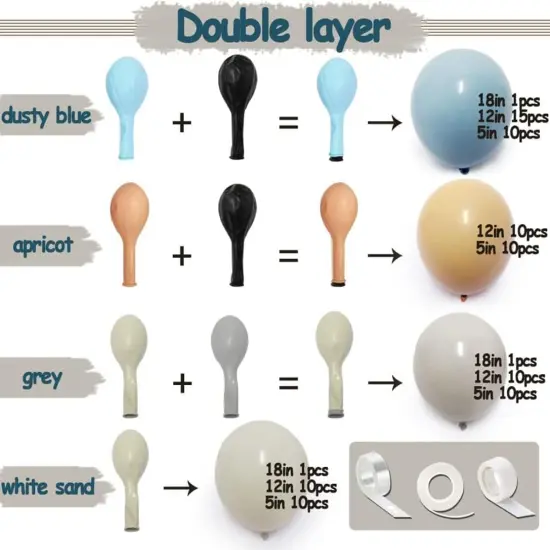 Dusty Blue Brown Balloon Garland Double Stuffed Blue Tan Balloons White Sand Grey Latex Balloons Neutral Balloon Arch Kit For Teddy Bear Baby Shower Boho Birthday Gender Reveal Party Decorations {3}
