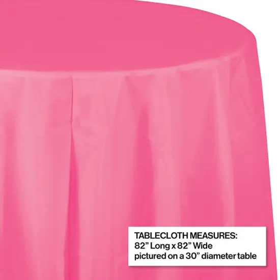 12 pc Bulk Candy Pink Round Plastic 82 inch Table Covers {2}
