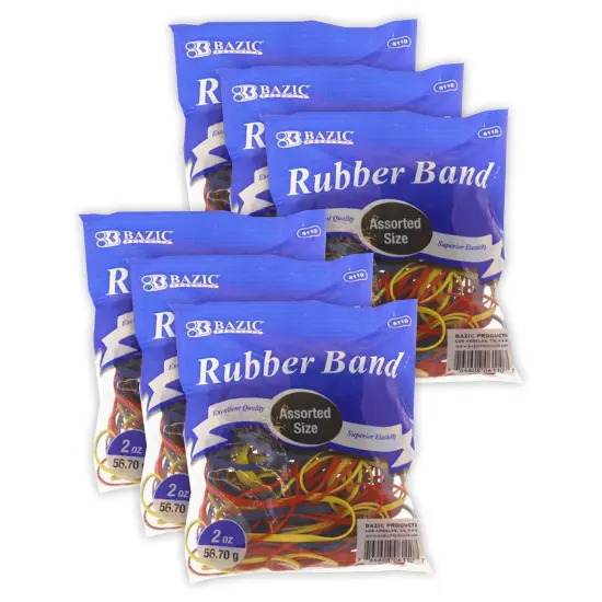 Rubber Bands, Assorted Sizes & Colors, 2oz./56.70g Per Pack, 6 Packs {1}