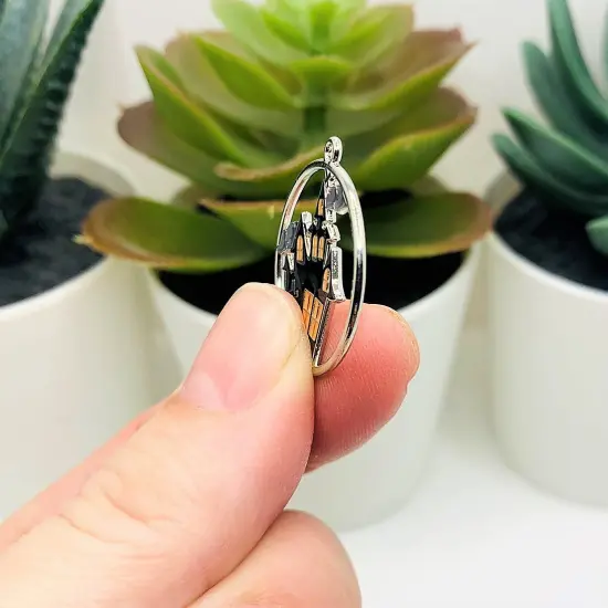 Enamel Haunted House Halloween Charms, 24x22mm {4}