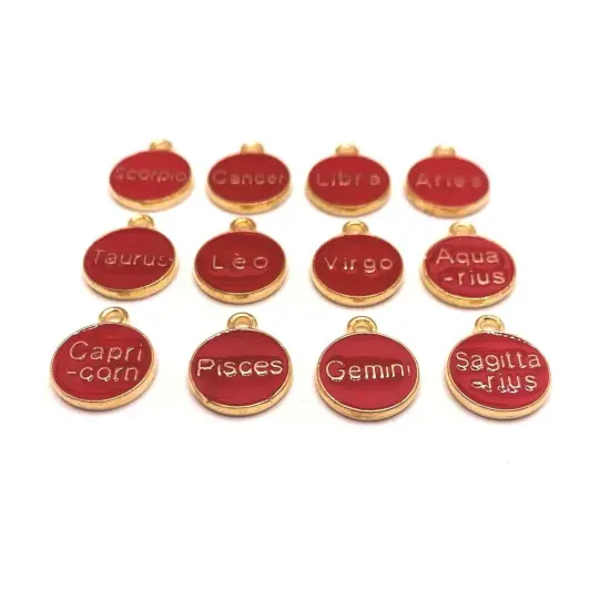 Red Enamel and Gold Zodiac/Astrology Charms, 15x12mm {2}