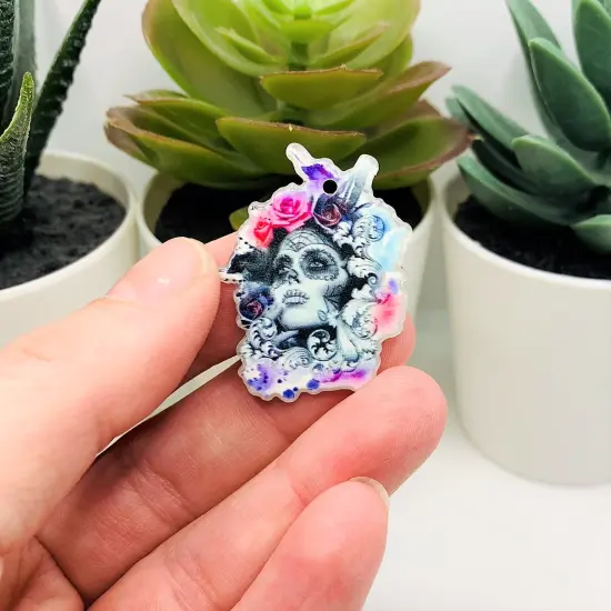 Dia De Los Muertos Sugar Skull Pendant, 36x28mm {4}