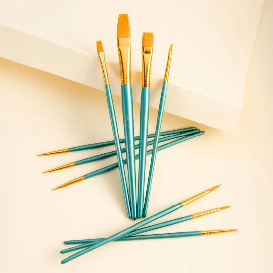 RSET-9155 | 11pc Golden Taklon Variety Brush Set with Brush Pouch {4}