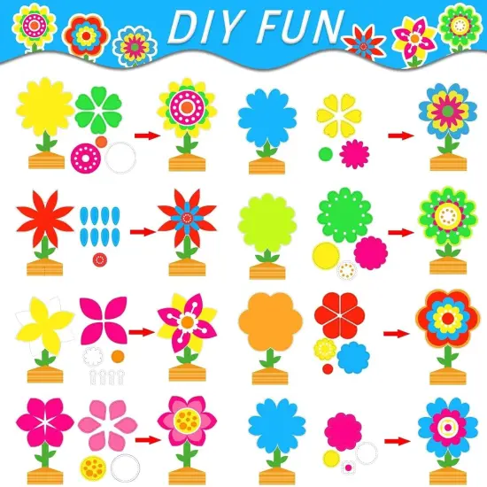 24 Packs Spring Time Flower Craft Kits for Kids Spring Sunflower Floral DIY Art Spring Craft Set Home Preschool Classroom Game Activities Spring Party Decors {2}