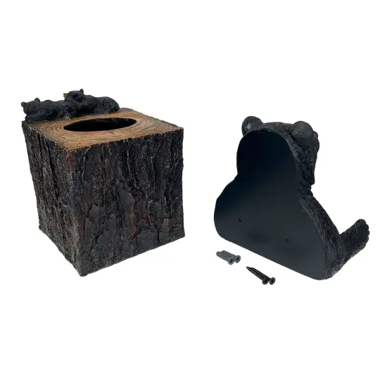 Set of 2 Bear Tissue Box Cover & Toilet Paper Holder, Resin, Rustic Lodge {4}