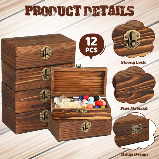 12 Pcs Wooden Boxes for Crafts 5.9 x 3.1 x 2 Inch Small Unfinished Wooden Boxes with Hinged Lids DIY Jewelry Box Gift Box Keepsake Treasure Chests {3}