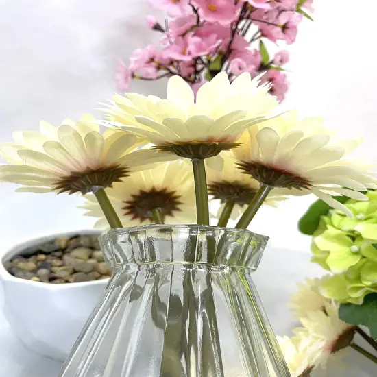 10PCS Artificial Daisy Artificial Flowers Gerbera Daisy Silk Flowers Faux Daisy Faux Flower for Party Home Kitchen Garden Wedding Decor(Cream White) {5}