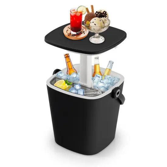 3-in-1 Cooler Bar Table with Storage Rack, Portable and Weatherproof Black {7}