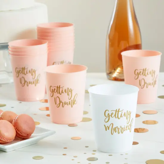 15 Pack Reusable Bachelorette Party Cups, 16 Oz, Plastic Tumblers for Bridal Shower or Getting Married Party, White and Pink {2}