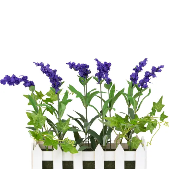 Northlight Artificial Flowering Lavender Plant in White Picket Fence Container - 11.75" - Purple Green {7}