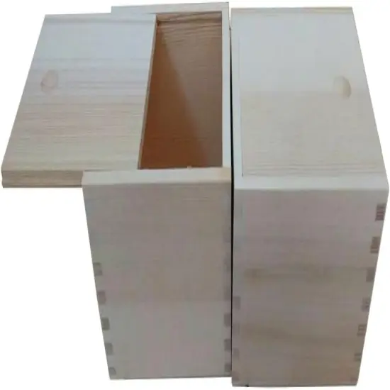 Wooden Unfinished Storage Box with Slide Top-Square {2}