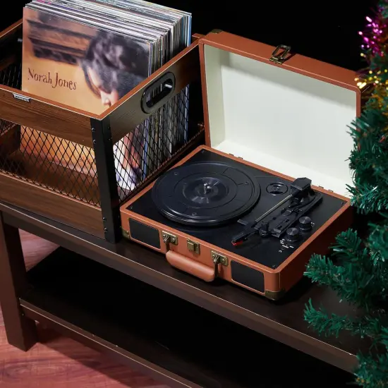 X-cosrack 2 Packs Vinyl Record Storage Crate, Wooden LP Album Shelf Cube Organizer Box {5}