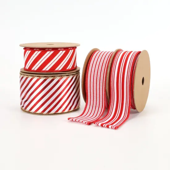 LaRibbons 1 1/2" Wired Ribbon | "Glitter Striped" White/Red | 10 Yard Roll {4}