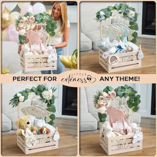 Wooden Baby Shower Crate Closet - Customizable Wooden Crate Box with Dual Rod System, Personalized Baby Shower Basket Alphabet Letters, Easy Assembly Baby Baskets for Baby Shower {4}