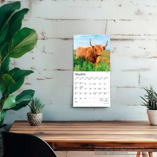 Highland Cows | 2026 7 x 14 Inch (Hanging) Monthly Mini Wall Calendar {5}