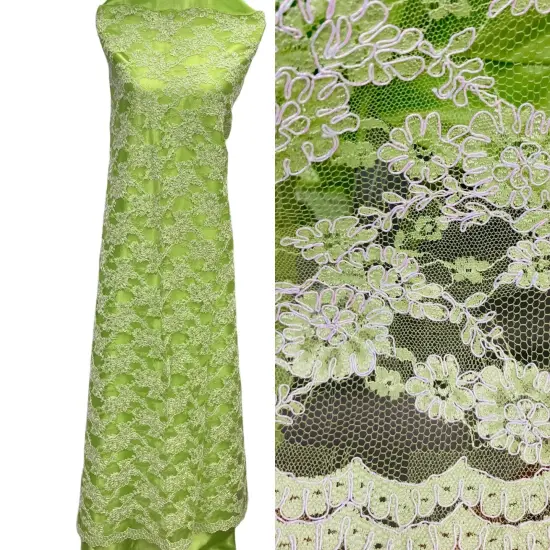 1 Yard Corded Bridal Lace Fabric Embroidered on Net Mesh 54" Width Black {2}