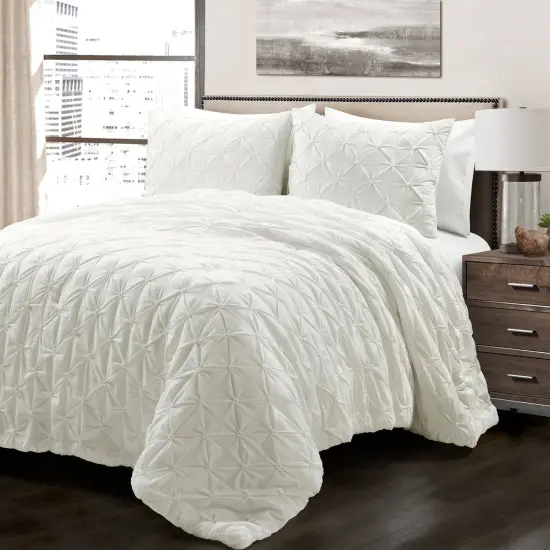 Cotton Comforter Set 3-Piece Soft Pleated Pintuck Design {2}