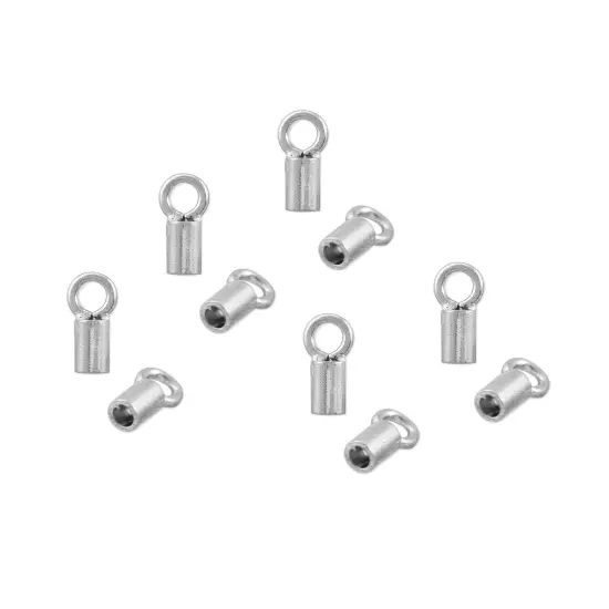 JewelrySupply Connector Crimp Tube with Ring 6x2mm Silver Plated (10-Pcs) {1}
