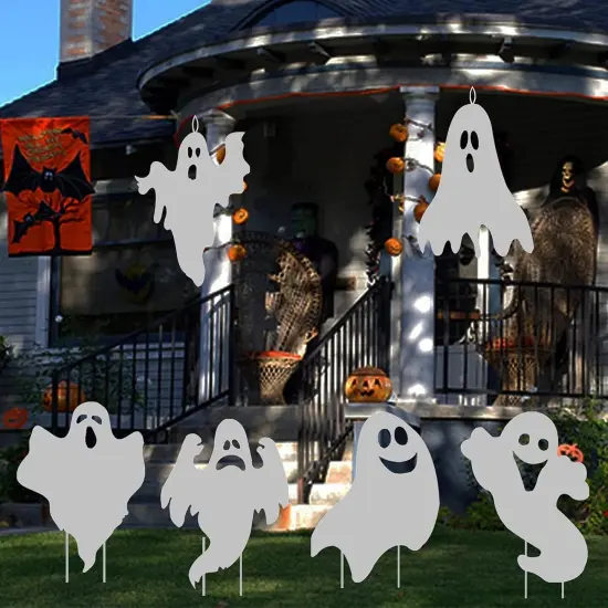 6PCS Ghost Lawn Decorations Signs with Spooky Faces for Garden Yard {4}