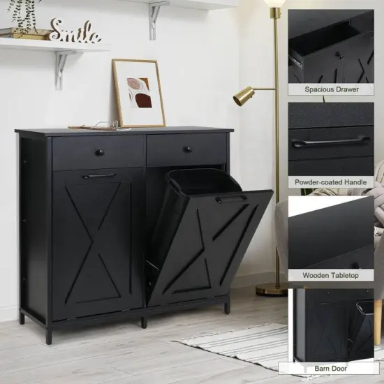 10-Gallon Black Tilt-Out Trash Cabinet with 2 Drawers and Top Shelf for Kitchen or Laundry {3}
