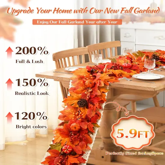 1 Pack 5.9 FT Fall Garland with Maple Leaves Pumpkins {2}