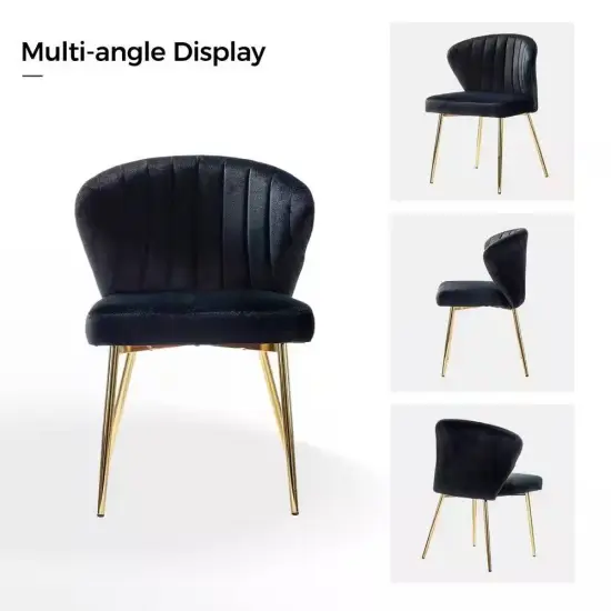 Velvet Upholstered Wingback Armless Side Chair with Gold Metal Legs for Living Room or Dining Black {5}
