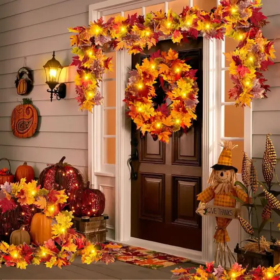 2PCS Fall Maple Leaf Garland with Yellow Lights (11.8FT) {5}