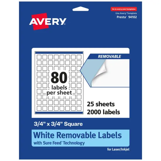 Avery Matte White Removable Square Labels with Sure Feed Technology, Print-to-the-Edge, 3/4" x 3/4" {1}