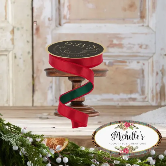 7/8" Satin Fused Ribbon: Red/Emerald Green (10 Yards) {4}