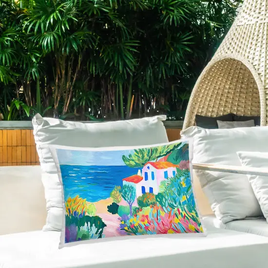 Stupell Industries Vibrant House On The Beach Outdoor Pillow, 14 x 7 x 20 {2}