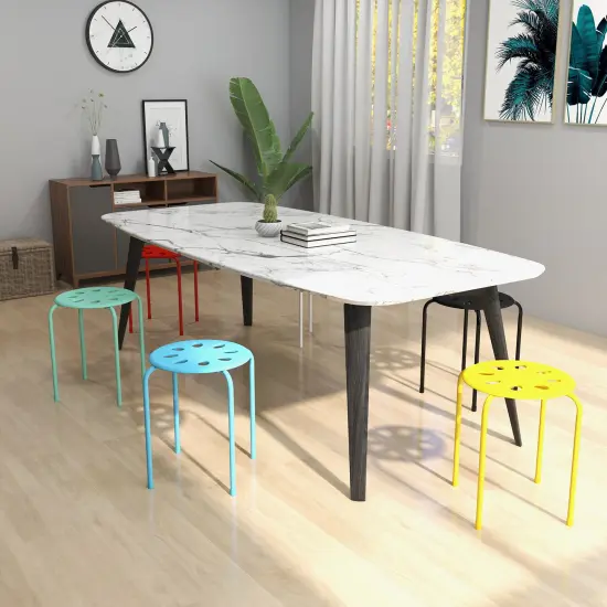 17.5 Inch Set of 6 Portable Plastic Stack Stools with Metal Frame Multicolor {4}