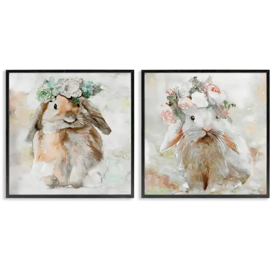 Stupell Industries Soft Spring Floral Bunnies 2 pc Framed Giclee Wall Art Set Design by Steller Design Studio {1}