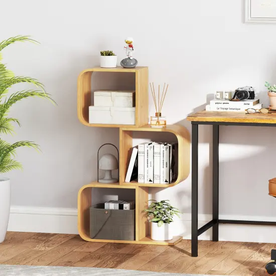Costway 1/2 PCS 2 Tier S-Shaped Bookcase with 2 Open Cubes Geometric Corner Display Shelf {4}