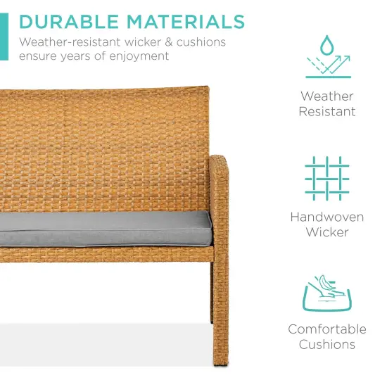 Best Choice Products 4-Piece Outdoor Wicker Patio Conversation Furniture Set w/ Table, Cushions Natural/Cement Gray {3}