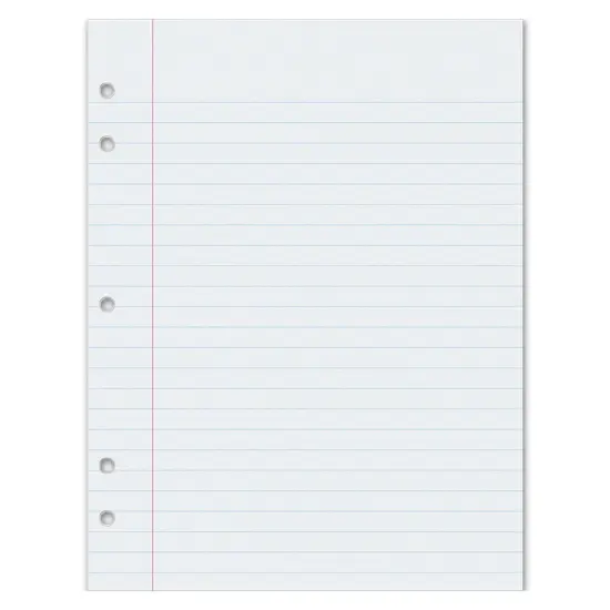 Composition Paper, White, 5-Hole Punched, Red Margin, 3/8" Ruled, 8" x 10-1/2", 500 Sheets {1}