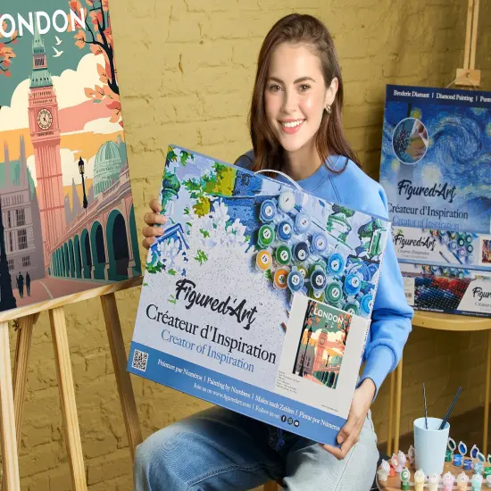 Figured'Art Paint by Numbers for Adults with Frame Travel Poster London 2 16"x20" - Craft Art Painting DIY Kit Canvas Already Stretched on a Wooden Frame {2}