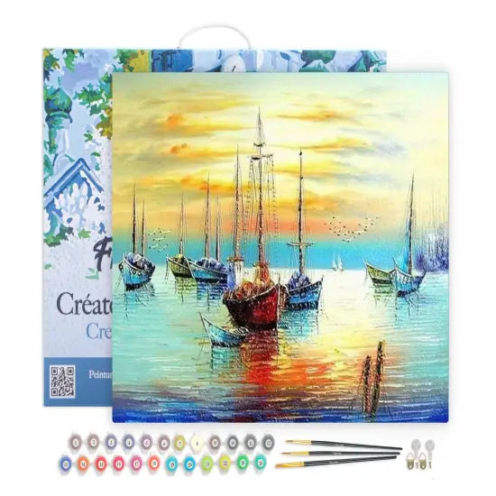 Figured'Art Paint by Numbers Kit for Adults with Frame Sailboats at the Port 16"x20" - Craft Art Painting DIY Kit Canvas Already Stretched on a Wooden Frame {1}