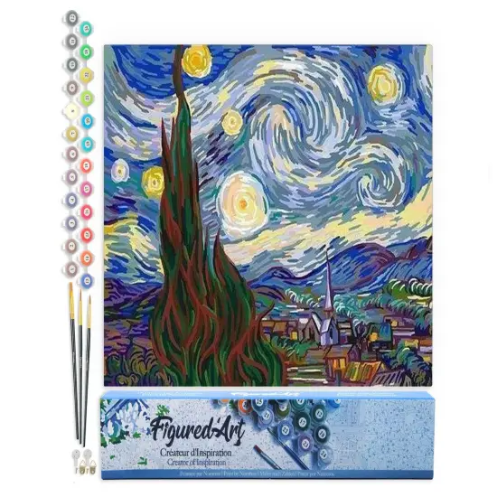 Figured'Art Paint by Numbers for Adults Van Gogh Starry Night 16"x20" - Craft Art Painting DIY Kit Rolled Canvas without frame {1}