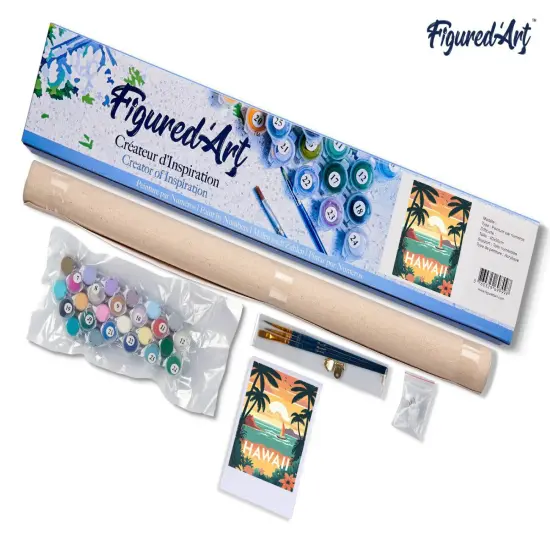 Figured'Art Paint by Numbers for Adults Travel Poster Hawaii 16"x20" - Craft Art Painting DIY Kit Rolled Canvas without frame {5}