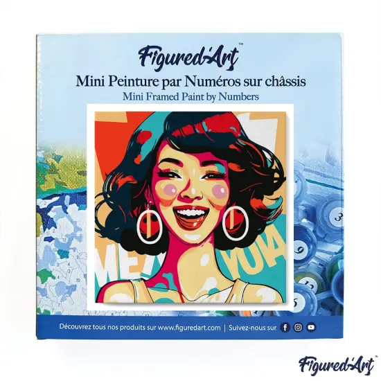 Figured'Art Mini Paint by Numbers Kit for Adults with Frame Charming Lady Pop Art Small format 8"x8" - Craft Art Painting DIY Canvas Already Stretched on a Wooden Frame {3}