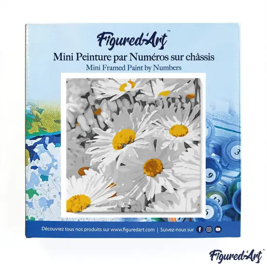 Figured'Art Mini Paint by Numbers Kit for Adults with Frame Daisies Field Small format 8"x8" - Craft Art Painting DIY Canvas Already Stretched on a Wooden Frame {3}
